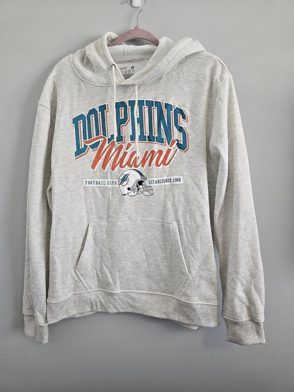Miami Dolphins Pullover Hoodie Gray & Blue Size Large